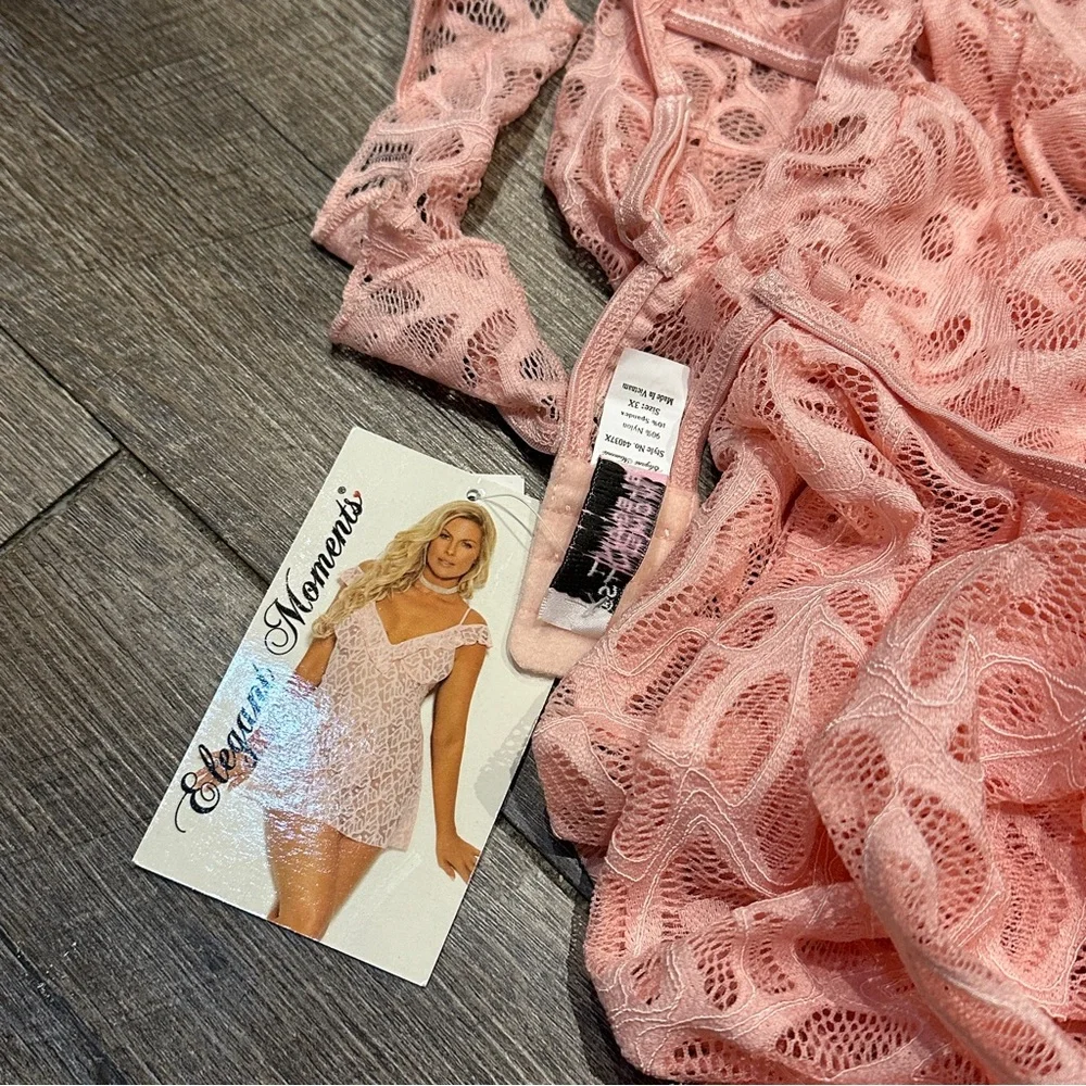 Elegant Moments Pink 2-Piece Set Lace Dress and G-String Size 3X NWT